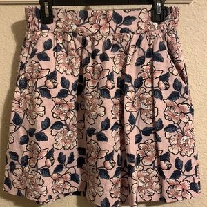 Loft Outlet Pink and Blue Floral A-Line Short Skirt, Knee Length, size Small
